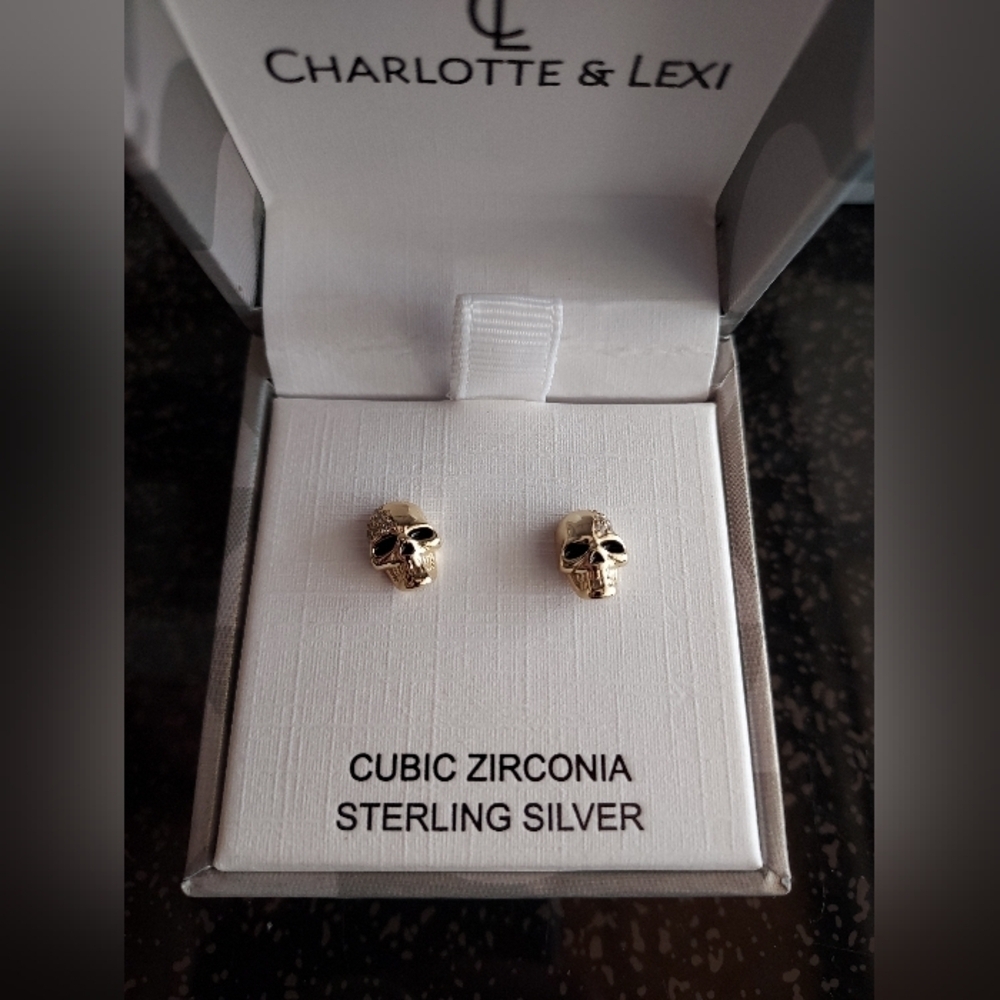 Charlotte and Lexi skull stud sterling silver earrings